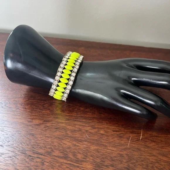 JCREW NWT rhinestone brass neon yellow stretch bracelet prom - Picture 10 of 14